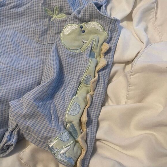 Vintage gingham blue with checkered shortfalls romper 24 months Dino dinosaur - Picture 5 of 10